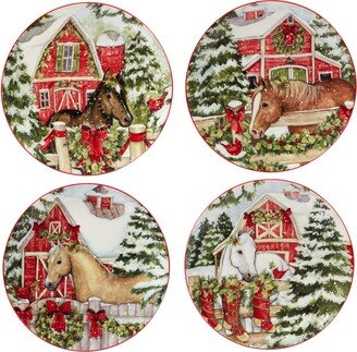 Homestead Christmas 4 Piece Dessert Plate Set - Red, White