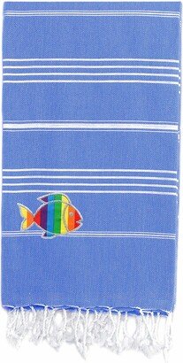 100% Turkish Cotton Lucky Sparkling Rainbow Fish Pestemal Beach Towel - Royal Blue