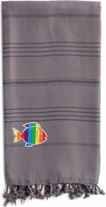 100% Turkish Cotton Summer Fun Sparkling Rainbow Fish Pestemal Beach Towel - Grey
