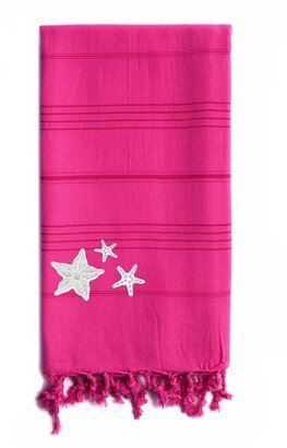 100% Turkish Cotton Summer Fun - Glittery Starfish Pestemal Beach Towel - Pretty Pink