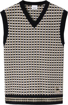 Check-Pattern Cotton-Blend Vest