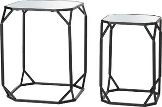 Set of 2 (19.75 - 21.75) Metal with Glass Accent Tables Black