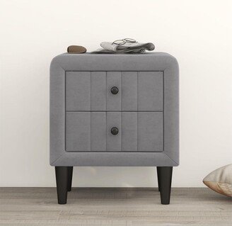 Modern Wood Nightstand with 2 Drawers Upholstered Bedside Table Grey