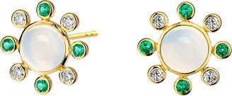 Syna 18k Moon Quartz Earrings with Emeralds and Diamonds