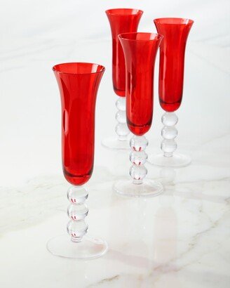 Red Glass Flutes, Set of 4