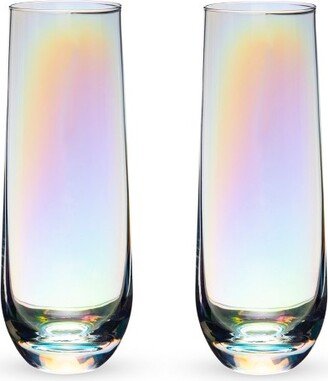 Luster Stemless Champagne Glasses, Set of 2, 10 oz. Rainbow Finish Champagne Flutes, Multicolor Finish