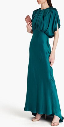 Draped gathered silk-satin gown