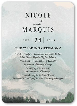 Wedding Program Cards: Mountain Lake Wedding Program, White, 5X7 Flat Program, Matte, Signature Smooth Cardstock, Rounded