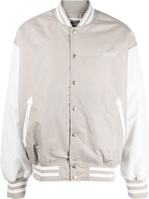 Text-Embroidered Two-Tone Design Bomber Jacket