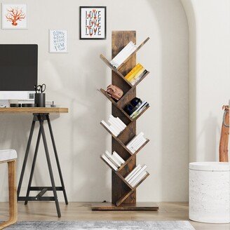 Futzca 8 Tier WoodenTree Bookshelf with Safety Anchor for Bedroom, Living Room, Office, Rustic Brown