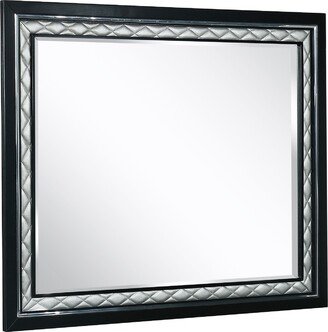 Rectangular Mirror with Diamond Stitching, Silver and Black