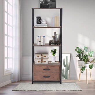 Toswin Versatile Upright Bookshelf 4 with 4 Open Storage Shelves and Two Drawers, Rugged Waterproof and Scratch Resistant for Home