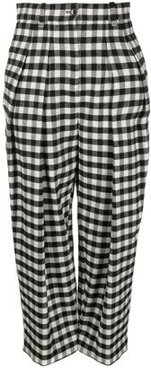 Checkerboard-Print Culotte-Length Trousers