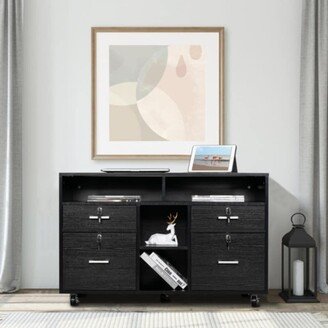 VINGLI Black Wood Grain 4-drawers Wooden File Cabinet