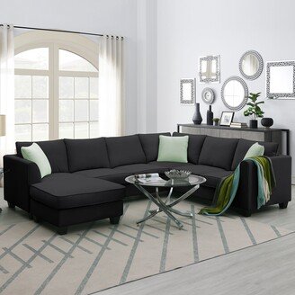 GREATPLANINC 7 Seats Sectional Sofa Set L-shape Corner Couch with Ottomans & Pillow