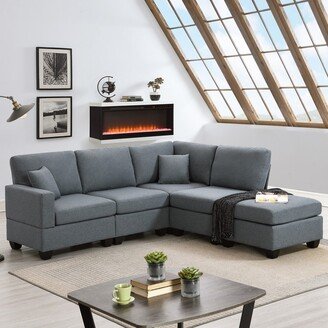 Sunmory Modular Sectional Sofa 5-Seat Couch, L-Shape Linen Corner Sofa Set