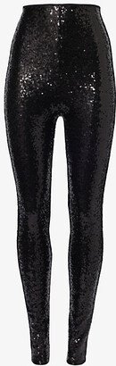 Womens Black Sequin-embellished Stretch-woven Leggings