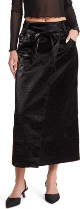 Embossed Low Rider Faux Leather Maxi Skirt