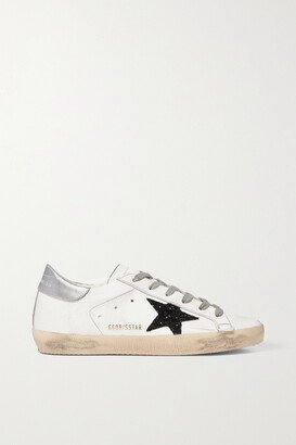 Superstar Glittered Distressed Leather Sneakers - White