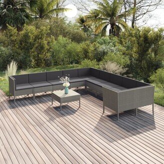 11 Piece Patio Lounge Set with Cushions Poly Rattan Gray-AE