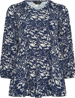 Yours Curve Navy Floral Print Balloon Sleeve Top - Women's - Plus Size Curve