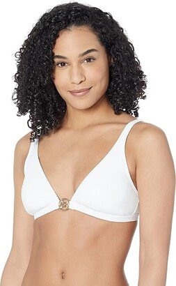 Essentials Solid Triangle Bikini Top (White) Women's Swimwear