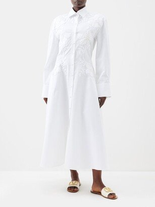 Floral-embroidered Cotton-poplin Shirt Dress