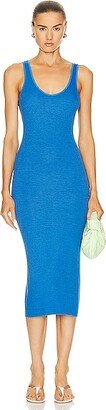 Silk Rib Tank Midi Dress in Blue