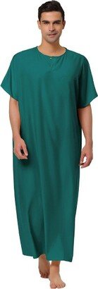 Lars Amadeus Lars Aadeus Men's Short Sleeves Sleep Lounge Sleepwear Long Nightgown Teal Green M