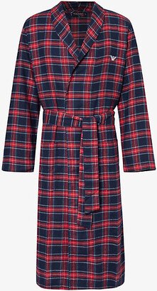 Mens Scozzese Marine/ross Check-print Brand-embroidered Cotton Robe