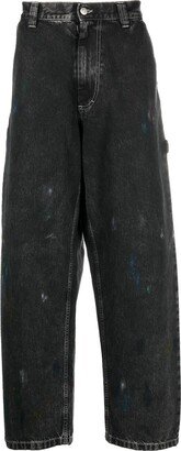 Black Distressed Finish Straight Leg Jeans