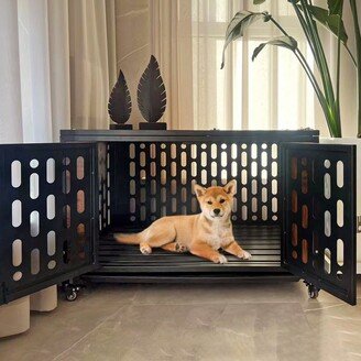 Dog Crate House Mesh Pet Kennels End Table with Cushion and Hooks