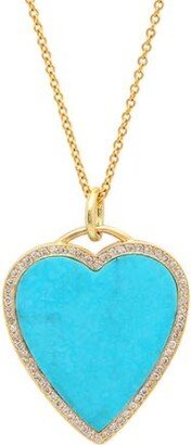 Diamond Turquoise Inlay Heart Yellow Gold Necklace