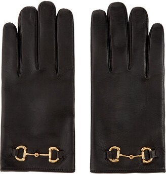 Black Leather Horsebit Gloves