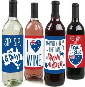 Big Dot Of Happiness Australia Day - G'Day Mate Aussie Party Decor - Wine Bottle Label Stickers 4 Ct