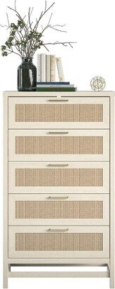 Latta 5 Drawer Dresser Ivory Oak/Faux Rattan - Room & Joy