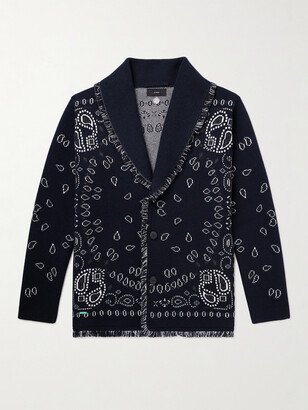 Shawl-Collar Fringed Bandana-Jacquard Cashmere Cardigan-AA