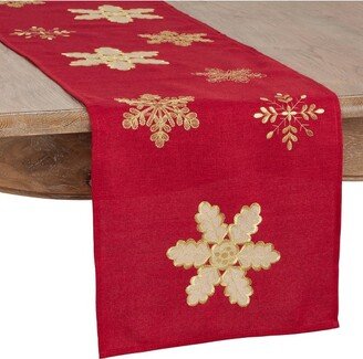 16 X 72 Embroidered Snowflake Runner Red - SARO Lifestyle