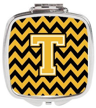 CJ1053-TSCM Letter T Chevron Black & Gold Compact Mirror, 3 x 0.3 x 2.75 in.