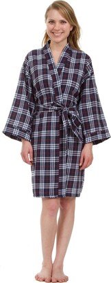 Leisureland Women's Knee Length Navy Plaid Robe