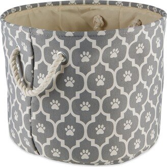 Contemporary Home Living 12 Gray and White Decorative Round Small Lattice Paw Pet Storage Bin