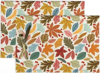 Earth Tone Leaves Placemats | Set Of 2 - Bright Autumn By Ehpopoki Nature Holiday Leaf Cloth Spoonflower