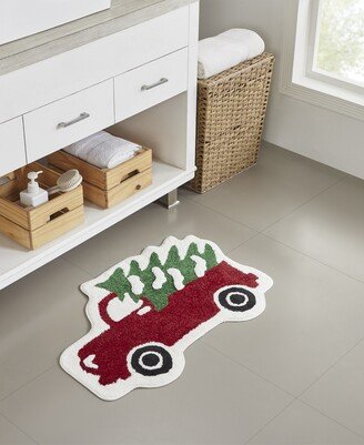 Holiday Multicolor Figural Truck with Tree Bath Rug, 20