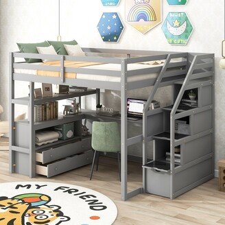 HOMEBAY Loft Bed with Desk, Shelves, and Storage Staircase