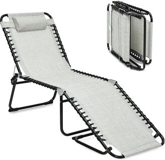 Folding Heightening Design Beach Lounge Chair with Pillow for Patio - 74.5 x 23 x 15.5