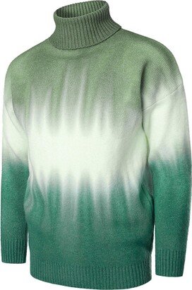 Generic Turtleneck Sweater Men Gradient Knit Fashion Casual Pullover Color Block Fall Jumper Tops Long Sleeve Comfort Soft Sweaters Trendy Sweaters for Men 2023 (Green