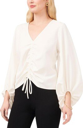 Petites Womens Ruched Puff Sleeves Blouse