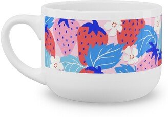 Mugs: Papercut Strawberries - Blue And Pink Latte Mug, White, 25Oz, Multicolor