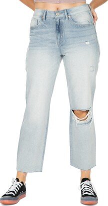 Juniors' Straight-Leg Cropped Ripped Jeans