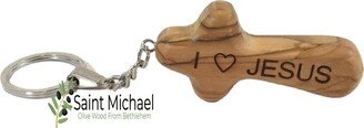 Key Chain Comfort Cross - Olive Wood Made in The Holy Land Engraved With I Love Jesus